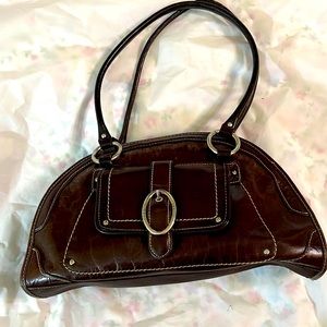 Dark saddle, brown, leather Franco, Sarto sagittal bag with Silver Hardware